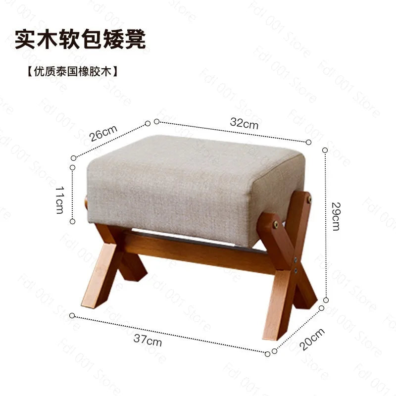 Solid wood small stool shoe change low at home door living room coffee table soft bag sofa