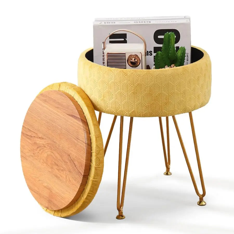 Velvet Ottoman Round Footrest Footstools with Storage Space Soft Vanity Chair with Memory Foam Seat Small Side Table Hallway Ste