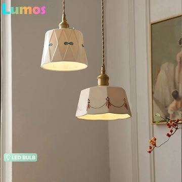 Lampadario giapponese in ceramica retro smaltata ottone stampata Semplice luce da comodino per camera da letto, ristorante, bar, ingresso, bovindo