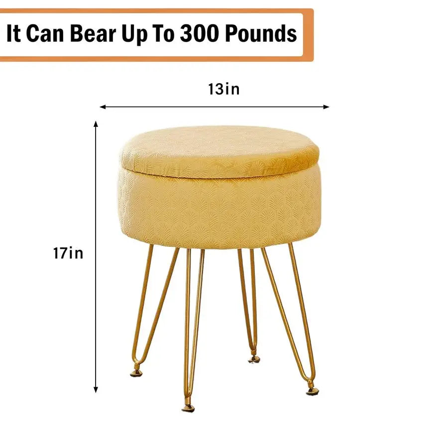 Pouf Rotondo in Velluto con Poggiapiedi e Spazio Contenitore, Morbida Sedia da Toeletta con Seduta in Memory Foam, Tavolino Laterale Piccolo, Ingresso Ste