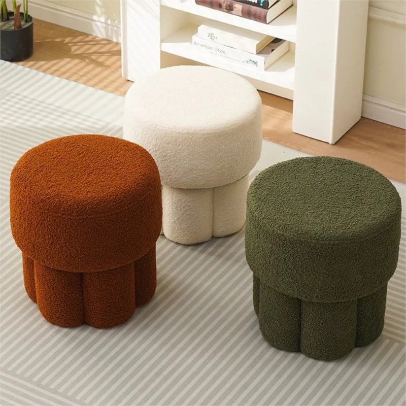 Sgabello Joylove in pelle di agnello, sgabello per trucco popolare domestico, sgabello per il cambio scarpe da porta, sgabello a fungo per bambini, caffè da salotto