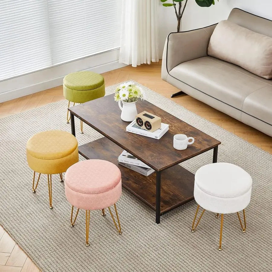 Velvet Ottoman Round Footrest Footstools with Storage Space Soft Vanity Chair with Memory Foam Seat Small Side Table Hallway Ste