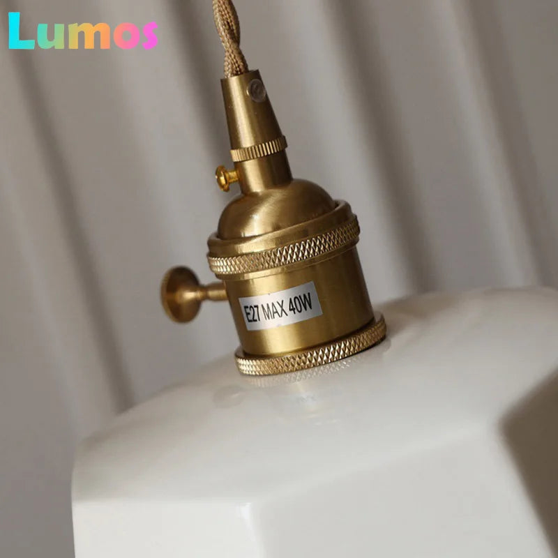 Japanese retro brass-glazed printed ceramic chandelier Simple bedroom bedside restaurant bar entrance bay window light