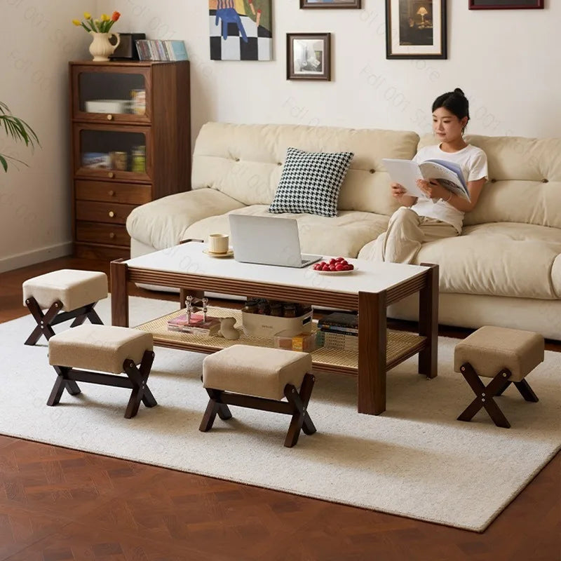Solid wood small stool shoe change  low  at home door living room coffee table soft bag sofa