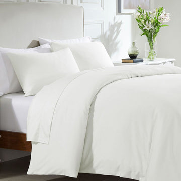 1 Piece Duvet Cover Only - 400 Thread Count 100% Cotton Sateen - Button Closure, Corner Ties